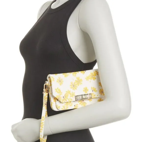 Flap Wristlet STEVE MADDEN Beautiful Yellow Floral & Functionality - Picture 13 of 16